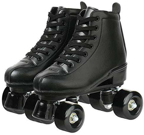 XUDREZ Classic Roller Skates High-Top Double-Row Leather Roller Skates for Women and Men (Black Black Wheel,6)