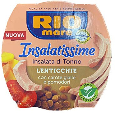 12x Rio Mare Insalatissime Insalata di Tonno Lenticchie Tuna Salad with Lentils, Yellow Carrots and Tomatoes Tinned Food 160g