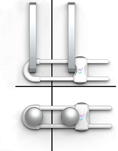 QT BABY Baby Proofing Cabinet Locks | Adjustable U Shaped Baby Safety Latches for Drawers, Fridge, Closet |Modern Baby Proofing Cabinet Lock with Extra Secure Lock Buttons (Pack of 4, White)