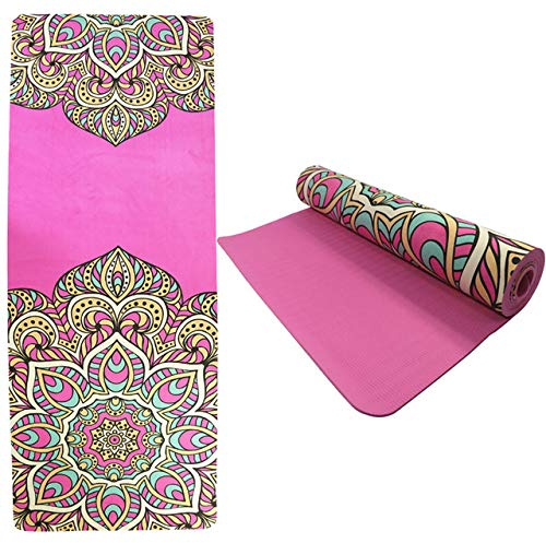 FANXIAN Tapis De Yoga5.5Mm TPE Suede Yoga Mat Pad Sport Antidérapant Couleur Imprimé Minceur Fitness Exercise Mat pour Gym Travel Esterilla Pilates 61Cm, Rose