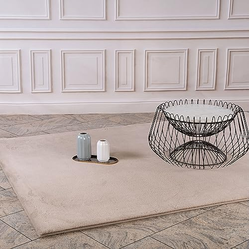 carpet city Hochflor Teppich Wohnzimmer - Einfarbig Taupe - 160x230 cm - Super Soft Polyester, Samtig-Flauschiger Flor - Fell-Teppiche für Schlafzimmer, Esszimmer, Arbeitszimmer