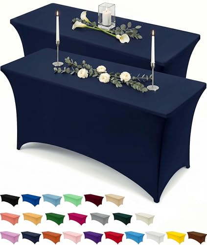 Utopia Kitchen Spandex Table Cloth 2 Pack [6FT, 72Lx30Wx30H in, Navy Blue]