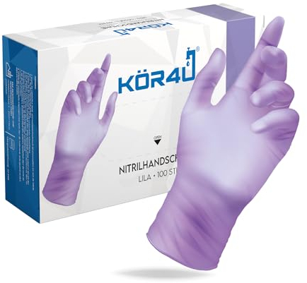 kör4u Nitrilhandschuhe, lila, M, 100 Stück, puderfrei, latexfrei, extra stark, Einweghandschuhe, Einmalhandschuhe, Lebensmittelhandschuhe