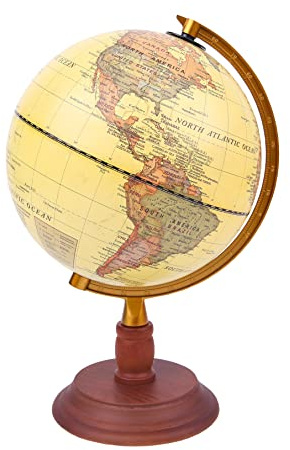 Topglobe 20 cm antik glob med träbas – världsglob roterande vintage dekorativ – diameter 20 cm