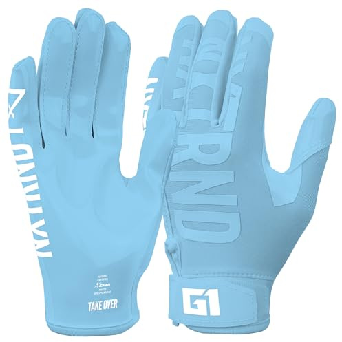 Nxtrnd G1 Youth Football Gloves, Kids Sticky Receiver Gloves (Columbia Blue, Youth Medium)