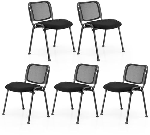 CASART 5/10PCS Stackable Reception Chairs, Heavy Duty Office Chair Upholstered Conference Chair with Backrest, Metal Frame Guest Chair for Waiting Room Meeting Room Office (5, Black, 58 x 55 x 72cm)