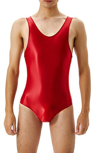 Caxndycing Herren Einteiliger Bodys Slip Transparent Boxershorts Nahtloser Shapewear Bodysuit Ballettanzug Glänzende Body Wetlook Danz Gymnastikanzug Turnanzug Metallic Einteiler Overall Kostüme