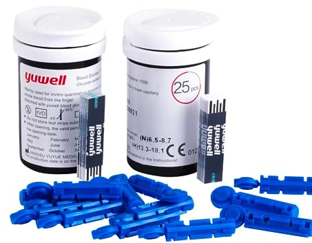 yuwell Blood Glucose Test Strips and Lancets for Model 582&710 x 50pcs (Diabets Test Strips for yuwell Blood Glucose Meter 582&710 Only)