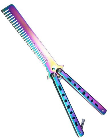 RICHDMI Pettine a farfalla pieghevole in metallo, acciaio inox, portatile, con custodia (colore)