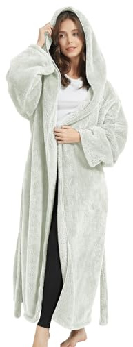 ZABER Women Hooded Fleece Robe-Long Plush Robes for Womens,Cozy Bathrobe for Women, Fuzzy Fluffy Soft Warm Fleece Spa bathrobe