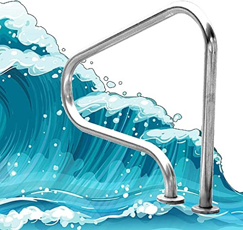Mains courantes Barres d'appui, main courante de piscine, rampe d'escalier de piscine à 3 courbures en acier inoxydable avec plaque de renfort à montage rapide et échelle d'appui de piscine à poignée