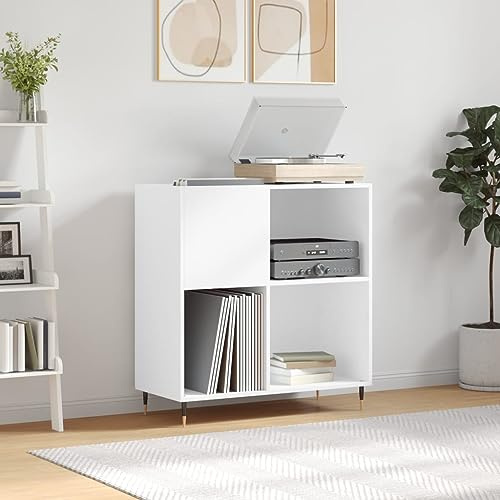 Prissent Mobile Porta Dischi in Legno Multistrato 84,5x38x89 cm - Scaffale CD, Libreria Stretta, Mobiletto TV per Salotto - Bianco