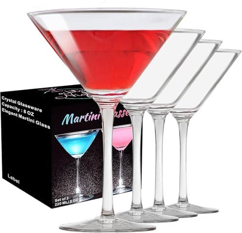 PARACITY Lot de 4 verres à martini en cristal pour cocktails, martini, margaritas, fêtes (240 ml)