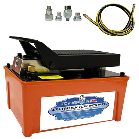 HKTE Air Hydraulic Pump, Pedal-Activated, High-Pressure 10K PSI, 0.5 Gallon Tank, Industrial Grade (2xProfessional Quick Connector)