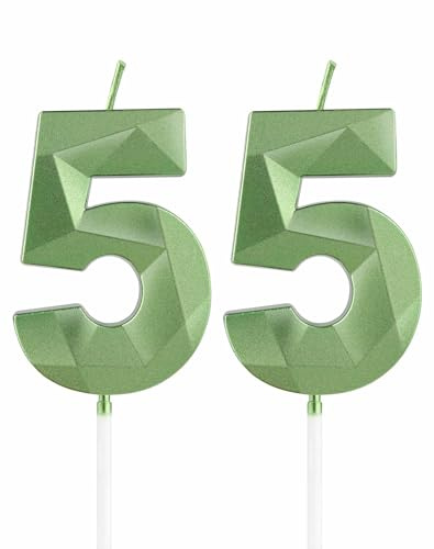mciskin Green 55th Birthday Candles, 3D Number 55 Candles for Cake, Women Men 55th Birthday Decorations,Sage Green Candle Cake Topper Decorations for Birthday Party Weddings Anniversary Supplies