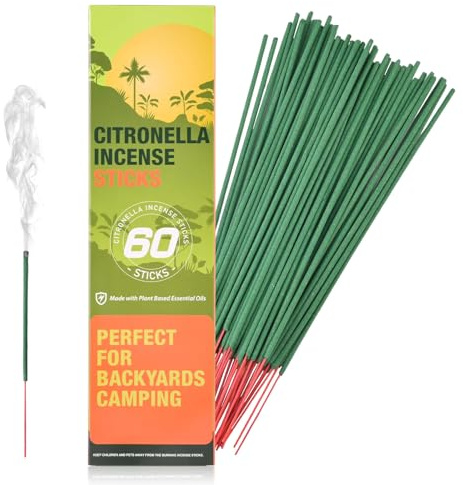 Bâtons d'Encens à la Citronnelle 60 pièces par boîte - Encens à la citronnelle pour Le Camping, Le Patio, la randonnée, l'extérieur, etc