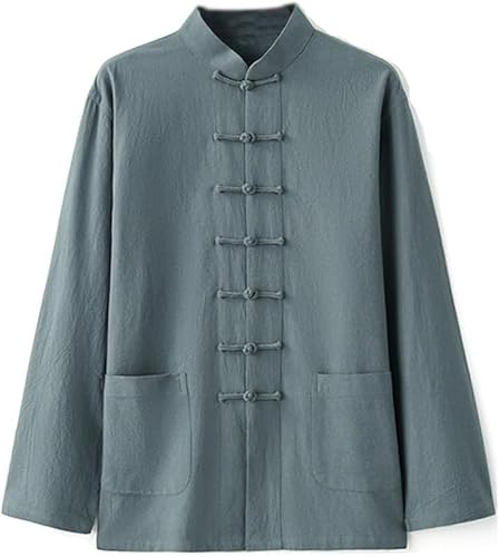 Vnook Traditionelle Chinesische Kung-Fu-Kleidung Aus Baumwolle Und Leinen, Tai Chi-Uniform For Herren, Wing Chun-Kleidung Zen-Meditation Tang-Anzug Hanfu-Jacke Hemd Mantel Kampfsportanzug(Green,L)