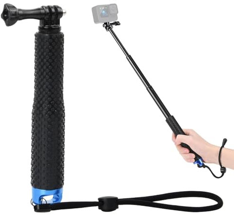 Impermeable Monopod Grip de Mano, 19-49 cm Camara Deportiva Palo Telescópico, Azul Palo Selfie Monopié Extensible para Cámara de Acción