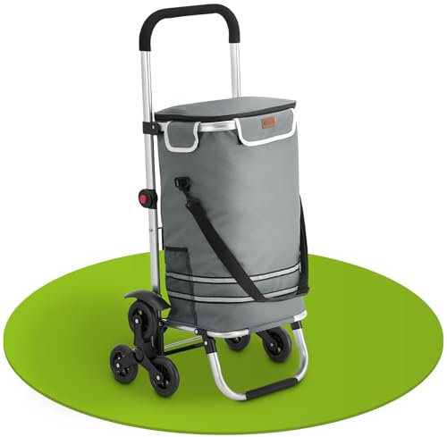 Juskys Chariot à provisions 3 en 1 Monte-escalier - 56 l, Moderne & Pliable - Chariot de Courses pour Faire du Shopping et Monter Les marches - Diable & Sac - Caddie Gris