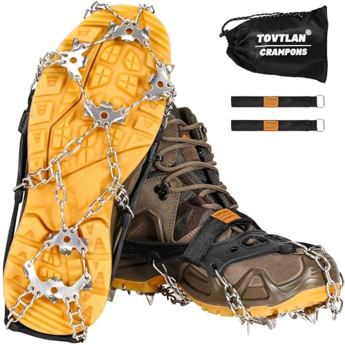 TOVTLAN Steigeisen,Eiskrallen für Schuhe und Stiefel,Schneekrallen mit 19 Edelstahl Spikes für Winterwanderungen, Angeln und Spaziergänge im Freien (M)