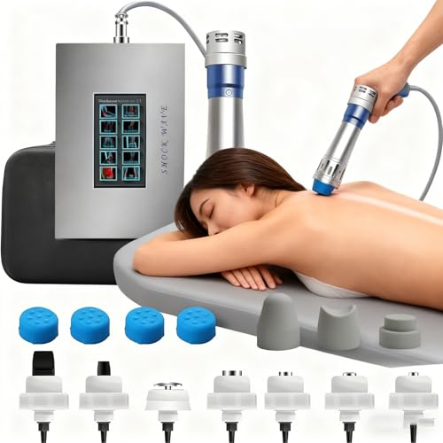 Dispositivo de terapia de onda de choque, instrumento de fisioterapia con 7 cabezas de masaje, 10 funciones y energía ajustable de 60 a 200 mJ, para masaje muscular profundo