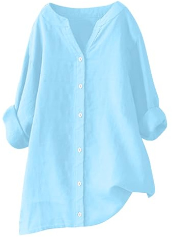 Musselin Bluse Damen Oversized Sale Clearance Damen Baumwolle Leinen Causal Lässige Langarm Oberteile Große Größen Tops V-Ausschnitt Langarmshirt Shirts Tunika Hemd Übergröße Blusen