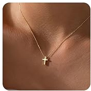 GoldGifts Dainty Cross Necklace for Women Teen Girls,14K Gold Plated Small Cross Pendant Necklace,Hypoallergenic Adjustable Chain Simple Religious Baptism Confirmation Gifts for Girls