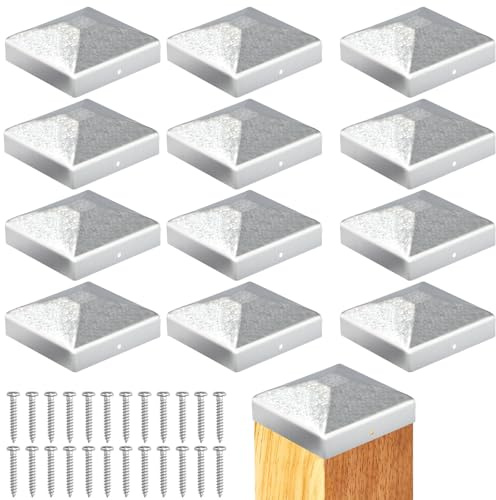 Sturiz 12 tappi per pali da 7 x 7 cm, tappi per pali di recinzione, tappi per pali in legno, tappi di copertura per pali in metallo, tappi per recinzioni quadrati, con viti