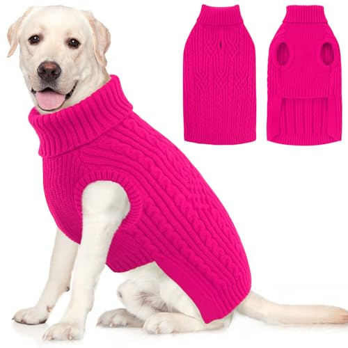 AOFITEE Large Dog Sweater, Turtleneck XXL Dog Sweater for Fall Winter, Stretchy Knitwear Christmas Dogs Sweaters, Knitted Pullover with Harness Hole for Pitbull, Golden Retriever, Labrador 2XL
