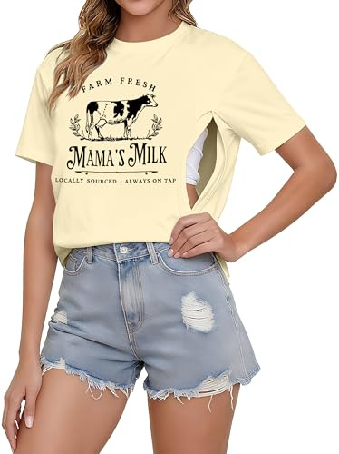 Women's Nursing Shirts for Breastfeeding Zipper Short Sleeves Mama Shirt Causal Maternity Nursing Graphic Tees Tops
