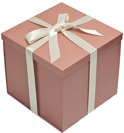 Tekhoho Caja Regalo Oro Rosa 22x22x20,5cm, Cajas de Regalo Premium con Tapa y Cinta para Regalos de San Valentín, Navidad, Bodas, Cumpleaños, Embalaje de Regalo, Forro a Cuadros