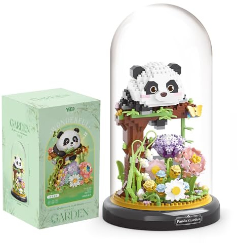 YANGUN Panda Flower Bouquet Building Block Set, Animals Flowers Plants Decor with Dust Cover, Creative DIY Plants Bonsai Kit with Dust Cover, Home Office Decor Gifts for Adults Kids (panda)
