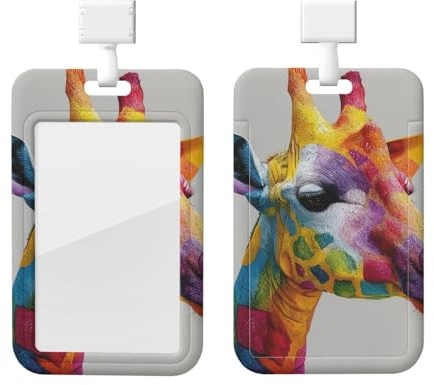 Skjutbar ID-bricka hållare hårdplast märkeshållare färgglad giraff ID-korthållare vertikal bricka rulle med klart fönster kortskydd fodral namnbricka hållare för kontor