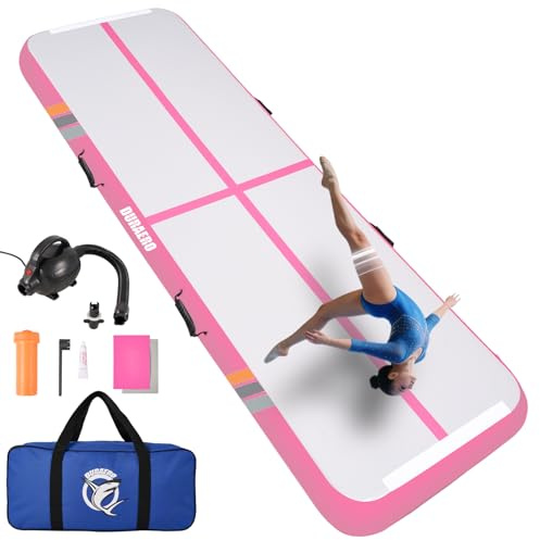 Gymnastik Matte Rechteck Luftkissen, Aufblasbare Gymnastikmatte Turnmatte für Akrobatik, Training & Yoga, 3M 4M, 10cm DickeAir Tumbling Track Trainingsmatte mit Pumpe (Rosa, 300x100x10cm)