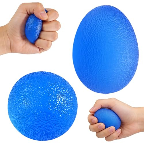 Dos bolas de amasar de silicona azul para terapia de manos, pelota de entrenamiento de manos, pelota antiestrés, para fortalecer la fuerza de agarre, alivio de la artritis y la rehabilitación de