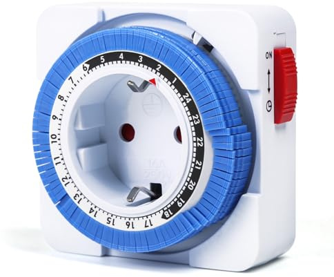 Jadeshay Timer Presa Elettrica,16A Presa con Timer Meccanico 24 Ore 96 Segmenti di Commutazione Regolabile Programmabile con Spina Schuko per Spegnimento Automatico del Elettrodomestici