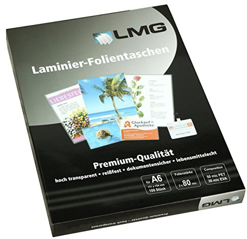 LMG LMGA6-80 Laminierfolien A6, 111 x 154 mm, 2 x 80 mic, 100 Stück