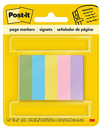 Post-it® Page Markers, 1/2-inch x 1-3/4 Inch, Ideal for Temporary Marking and Noting In Books, Assorted Ultra Colors, 500 per Pack
