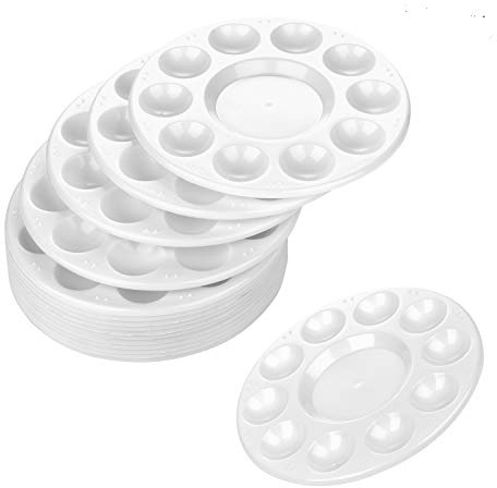 CENTSTAR 15 Pcs Round Paint Tray Palettes Plastic For Acrylic Oil Watercolor Craft Diy Art Painting Palettes, 15 PCS