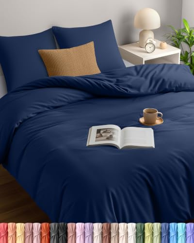 Utopia Bedding Housse de Couette 220x240 cm avec 2 Taies d'oreiller 65x65 cm (Marine) - Parure de lit 220 x 240 cm - Ensembles de Housses de Couette en Microfibre brossée Douce