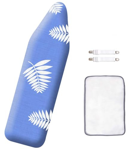 SheeChung 12x42 Inch Ironing Board Cover and Pad -100% Cotton and Heavy-Duty,Snug Fit Over-The-Door & Built in Wall Ironing Board Cover Replacement Pad Cover