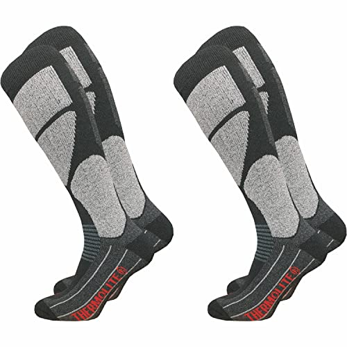 GAWILO 2 Paar Herren THERMOLITE Skisocken – Snowboardsocken – Funktionssocken mit Spezialpolsterung, Dunkelgrau, 43-46