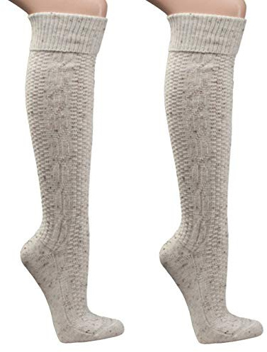 Krautwear Medias tradicionales para hombre, calcetines tradicionales hasta la rodilla, patrón de ochos, caña extra larga con lana 39-42