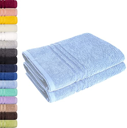 Lavea® 2er Set Duschtuch 70x140 cm, Frottierserie Elena - Premium Dusch-Handtuch Set/Badetücher Set - weich & saugfähig 100% Baumwolle - Delphinblau