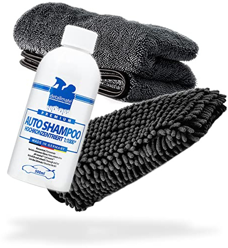 detailmate Biltvätt- och torkningsset: detailmate bilschampo 500 ml chenille tvätthandske torr duk 1000 GSM – för perfekt biltvätt