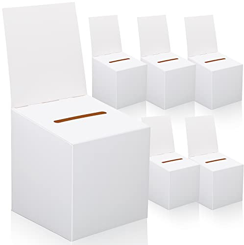 CHENGU 6 Pieces Raffle Ticket Box with Removable Header, 10 x 10 x 10 Inch Cardboard Box with Slot, Large Donation for Fundraising, Tip Jar, Suggestion for Collecting and Donation (White)