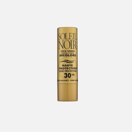 Soleil Noir - Stick Lèvres Incolore, Goût Vanille - SPF 30, Haute Protection Solaire - Nourrit, Hydrate, Protège - Huile de Macadamia, Beurre de Karité - Fabrication Française - 4g