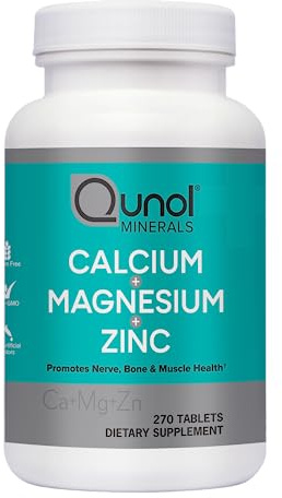 Qunol Calcium 3 in 1 Tablets with Calcium, Magnesium & Zinc for Immune Support, Bone, Nerve, and Muscle Health Supplement, 270 Count