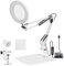 10X Magnifying LED Desk Lamp with Base & Clamp, Magnifying Glass with Light, 3 Color Modes Lighted Magnifier Lamp, Adjustable Arm 4.13 Diameter Glass Magnifying Glasses for Reading, Hobbies (White)