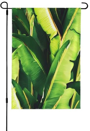 Drapeau de jardin imprimé feuilles de bananier tropicales 71,1 x 101,6 cm – Drapeau de jardin double face pour l'extérieur, Noël, vacances, toutes les saisons